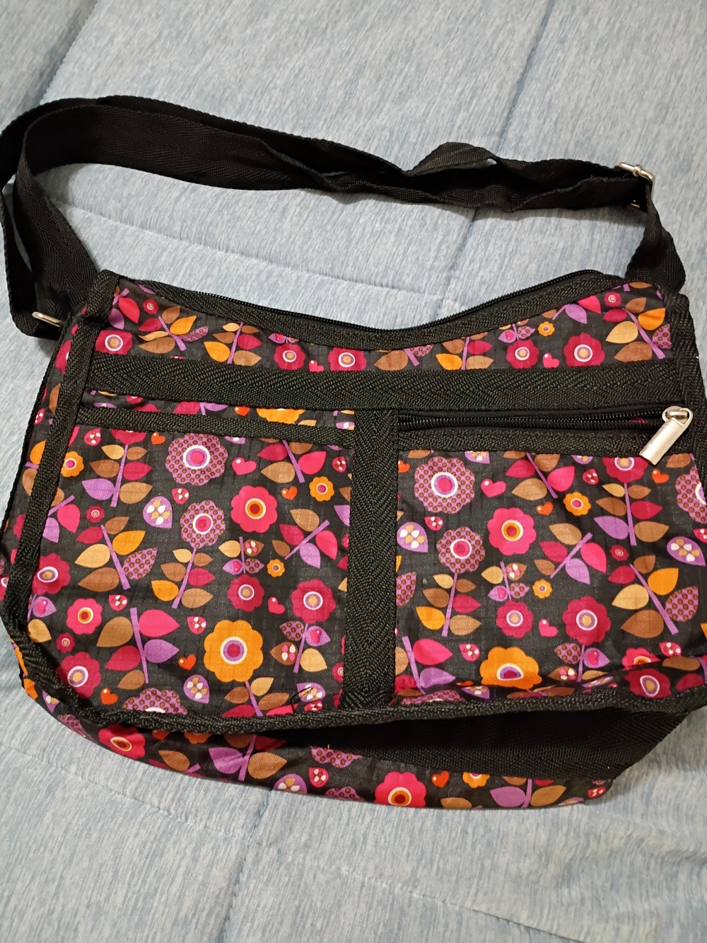 Braciano Women's Floral Crossbody Bag - Black with Pink & Orange Flowers